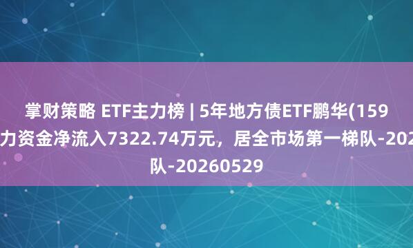 掌财策略 ETF主力榜 | 5年地方债ETF鹏华(159972)主力资金净流入7322.74万元，居全市场第一梯队-20260529